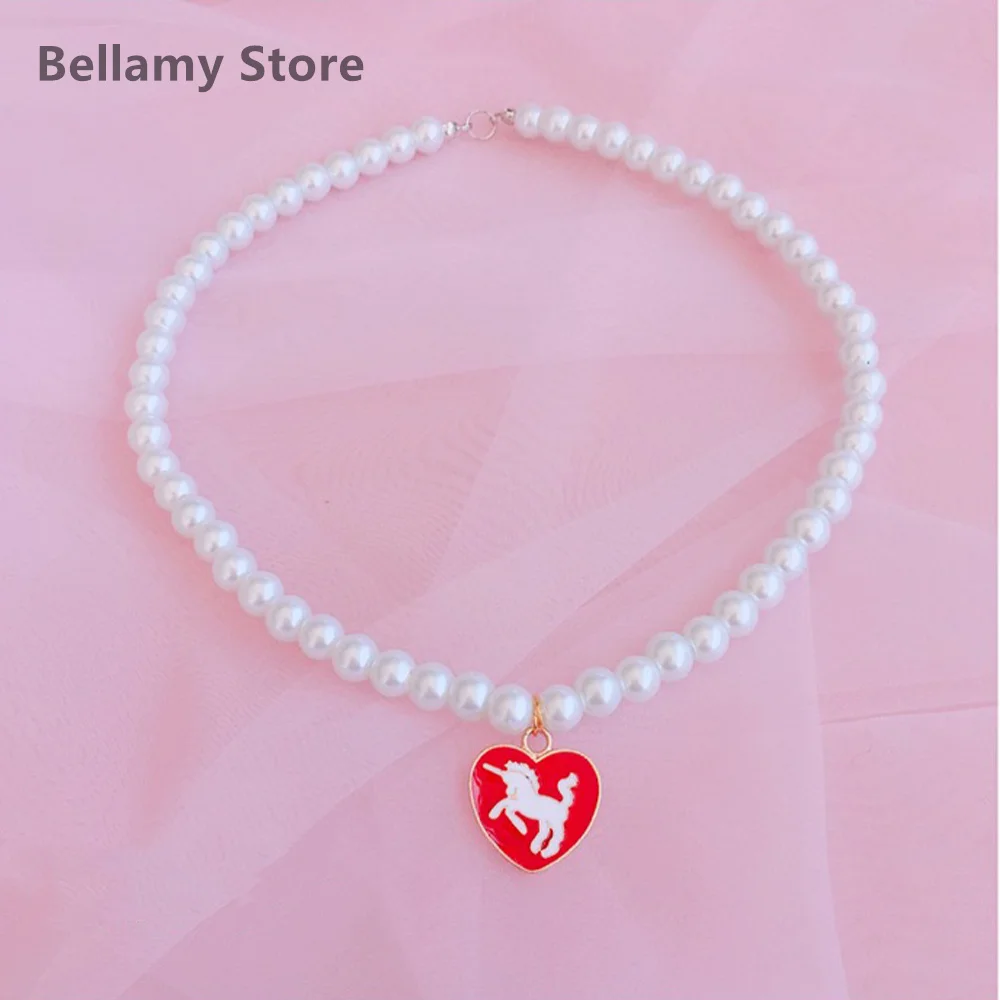 

Hand made French retro love pony pearl collarbone chain