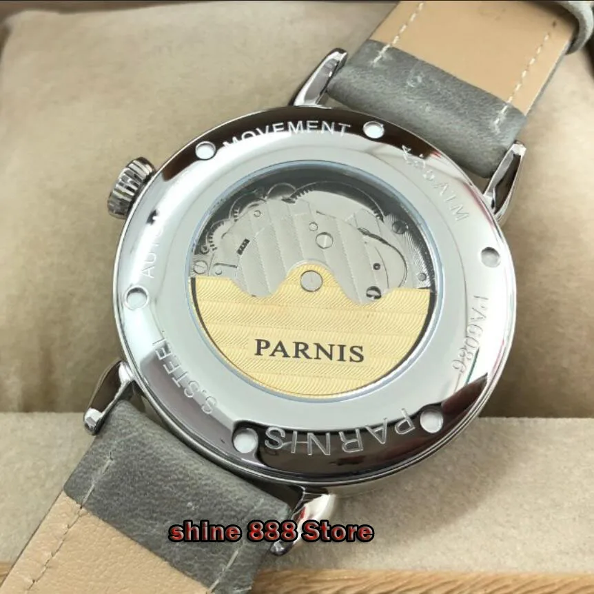 Мужские автоматические механические часы Parnis с кожаным ремешком 42 мм GMT|Мужские