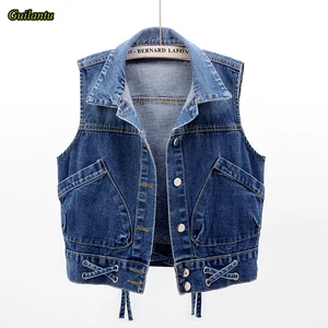 Женский джинсовый жилет с капюшоном Guilantu, однобортный жилет без рукавов с капюшоном, Весенняя безрукавка, большие размеры 4xl