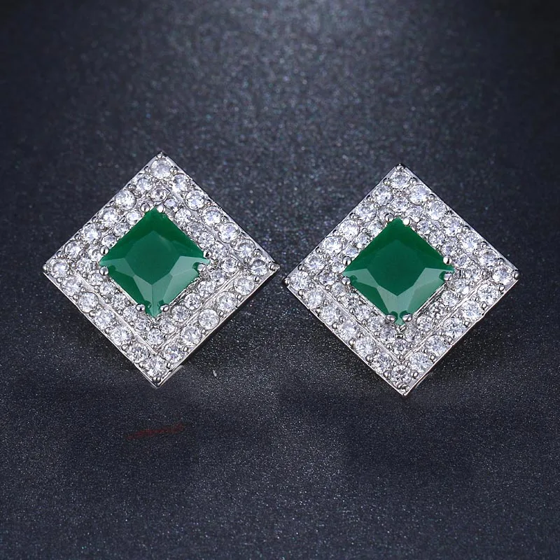 

New Korean Zircon Square Stud Earrings for Women Geometric with Crystal Wedding Ear Studs Gold Color Metal Party Pendiente