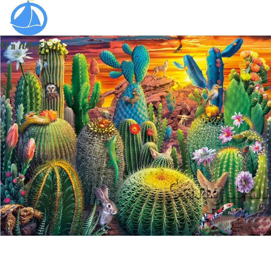 

cactus in desert 5D diamond embroidery Full Square Round Drill diamond Painting Green plant scenery mosaic Cross stitch Decor