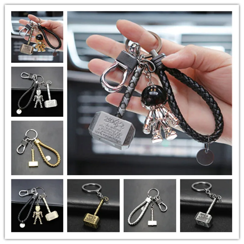 

Gift Justice Power Mini Cute Gold Silver Pendant Retro Hammer Metal Keychain Cosplay Superhero Car Keyring Toys Ornaments