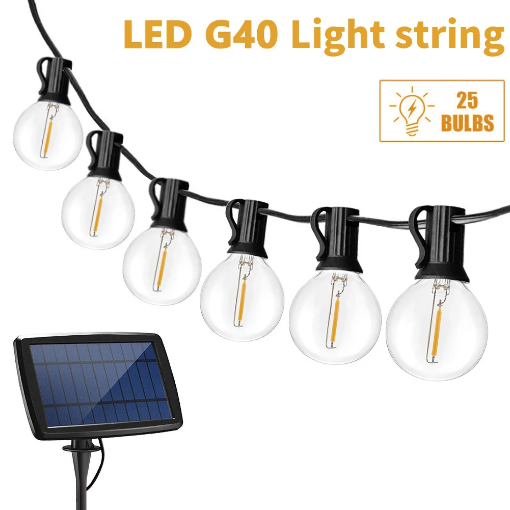 

25PCS G40 Outdoor Solar String Light LED Garden Bulbs Lights IP65 Waterproof Landscape Garland Christmas Holiday Decoration Lamp