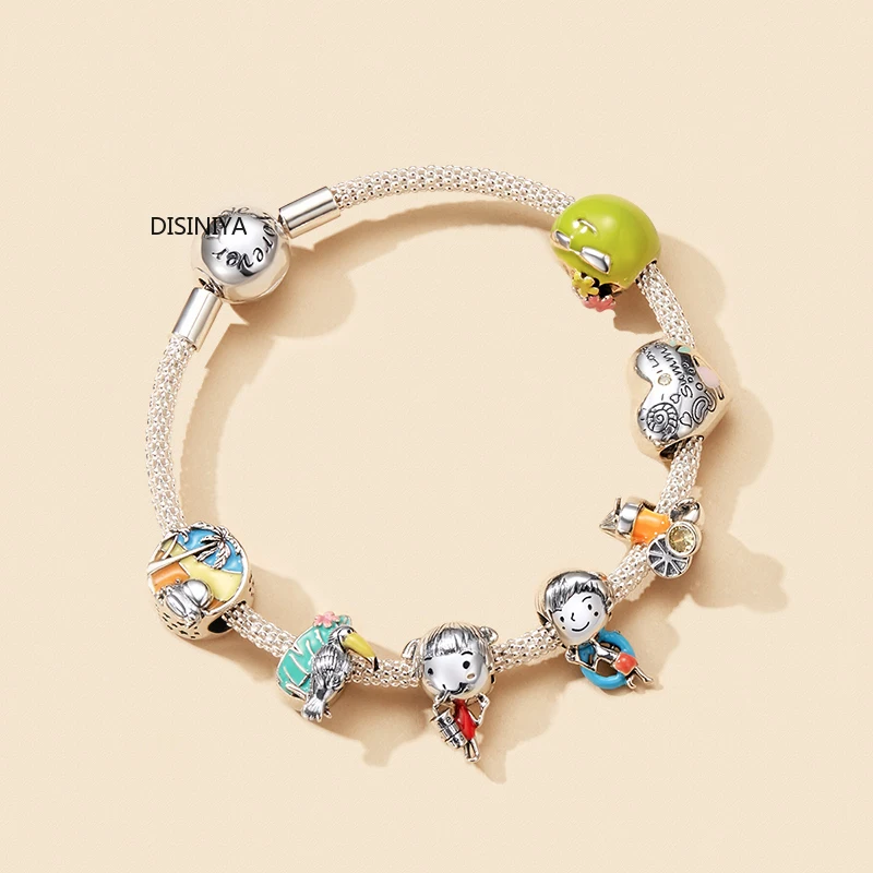 

Summer Holiday Series Lemon Juice Charm 925 Sterling Silver Emale Metal Beads for Women Original Bracelet Bangle SCC241527