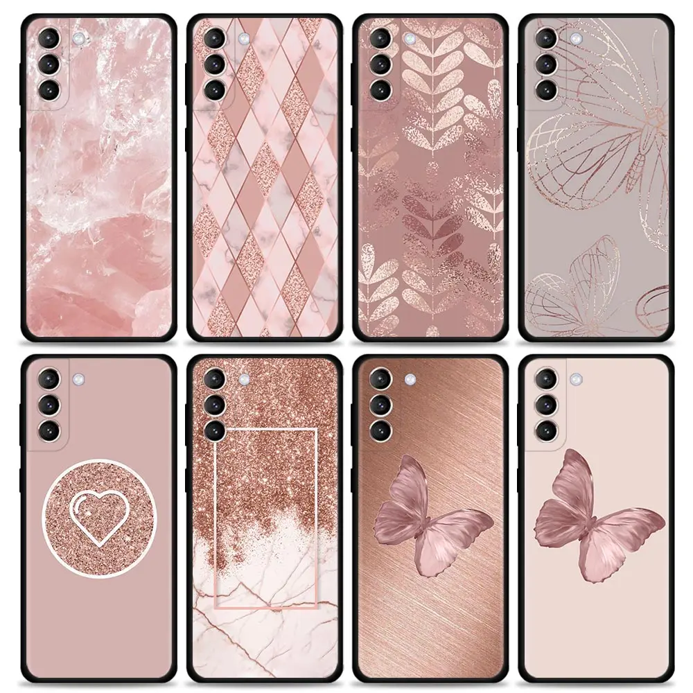 

Mobilephone Case For Samsung S20 FE Caso Gold Pink Rose Glitter Hearts Guscio for Galaxy S21 Ultra S9 S10 Plus Lite S10e Shell