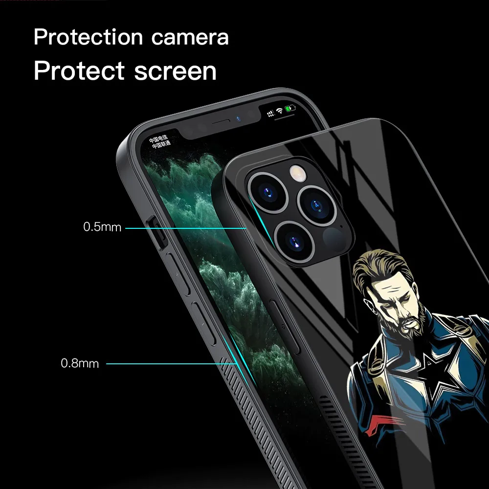 Tempered Glass Cover Captain America Logo For Apple IPhone 12 Mini 11 Pro XS MAX XR X 8 7 6S 6 Plus Phone Case Coque