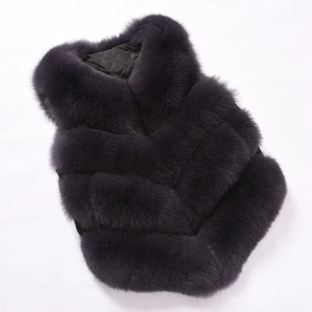 Dark Grey JKKFURS Модный женский 4 ряда меховой жилет настоящий мягкий толстый лисий мех жилет женский Зимний натуральный жилет S1677 - Цвет: Dark Grey