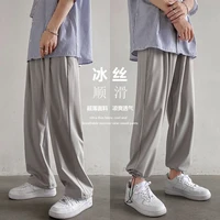 summer thin casual pants mens fashion ice silk pants men streetwear loose straight wide leg pants mens trousers m 3xl