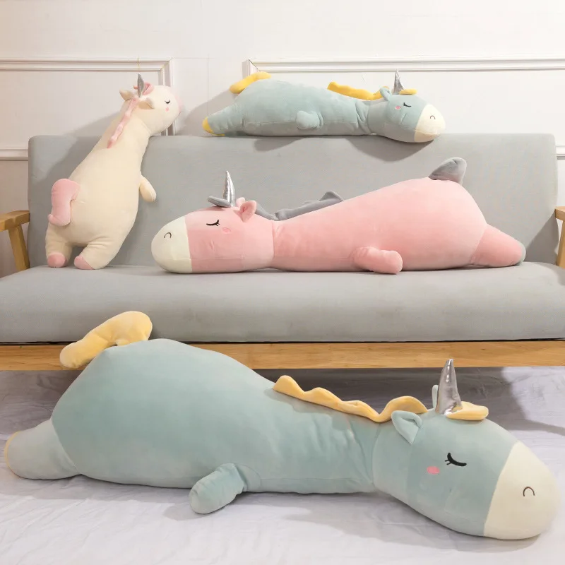 70-120cm Long Sleeping Unicorn Plush Toy Pillow Stuffed Animal Unicornio Throw Pillow Home Decor Gift for Girl School Nap Pillow