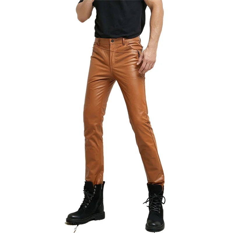 

Cowskin Pants Men's Spring Autumn Slim Genuine Leather Pants Male Elongated Pencil Leather Pants Youth Motorcycle Leather Pants