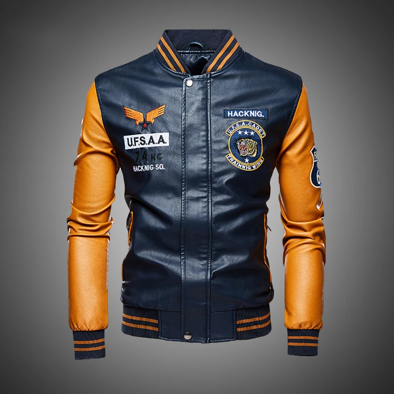 Bomber Leather Jacket Men Baseball Jackets Biker Pu Coat Faux Pilot Varsity Fleece College Top Black Slim Fit Motorcycle | Мужская