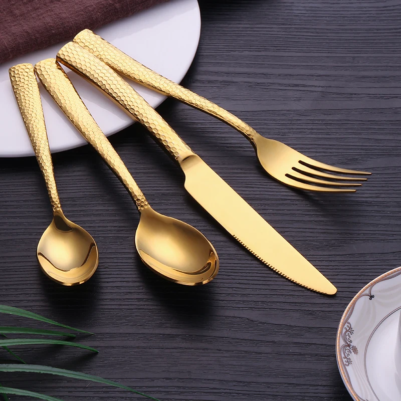 Столовые приборы с золотым покрытием 24 шт. ножи из нержавеющей стали вилки ложки