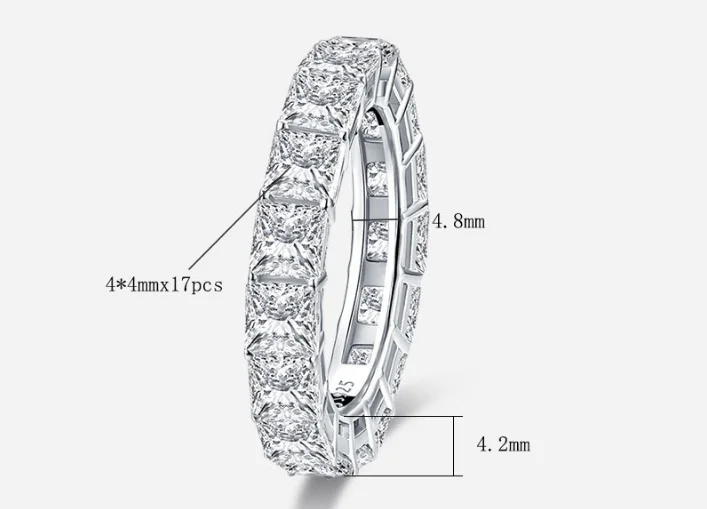

Radiant Cut 4*4mm Lab-created Diamond Ring wedding proposal brand shining fine jewelry 925 sterling silver band