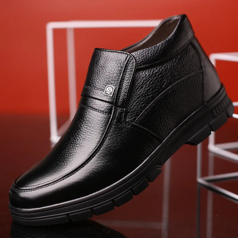 

Luxury Brand Men Winter Boots Warm Thicken Fur Men's Ankle Boots Fashion Male Business Office Formal Leather Shoes Nice