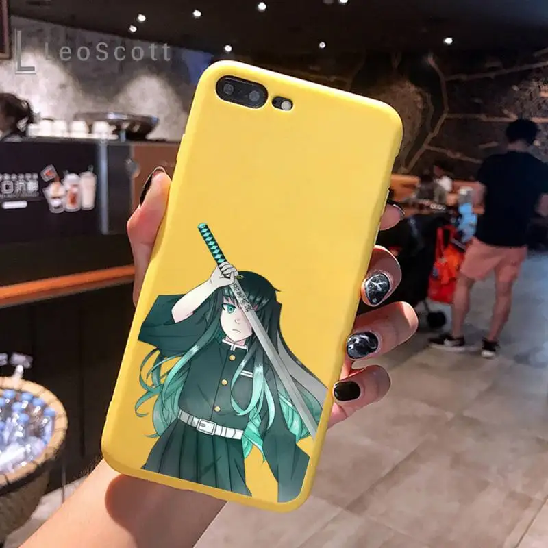 

Tokitou Muichirou Demon Slayer Phone Case Yellow Candy Color for iPhone 6 7 8 11 12 s mini pro X XS XR MAX Plus