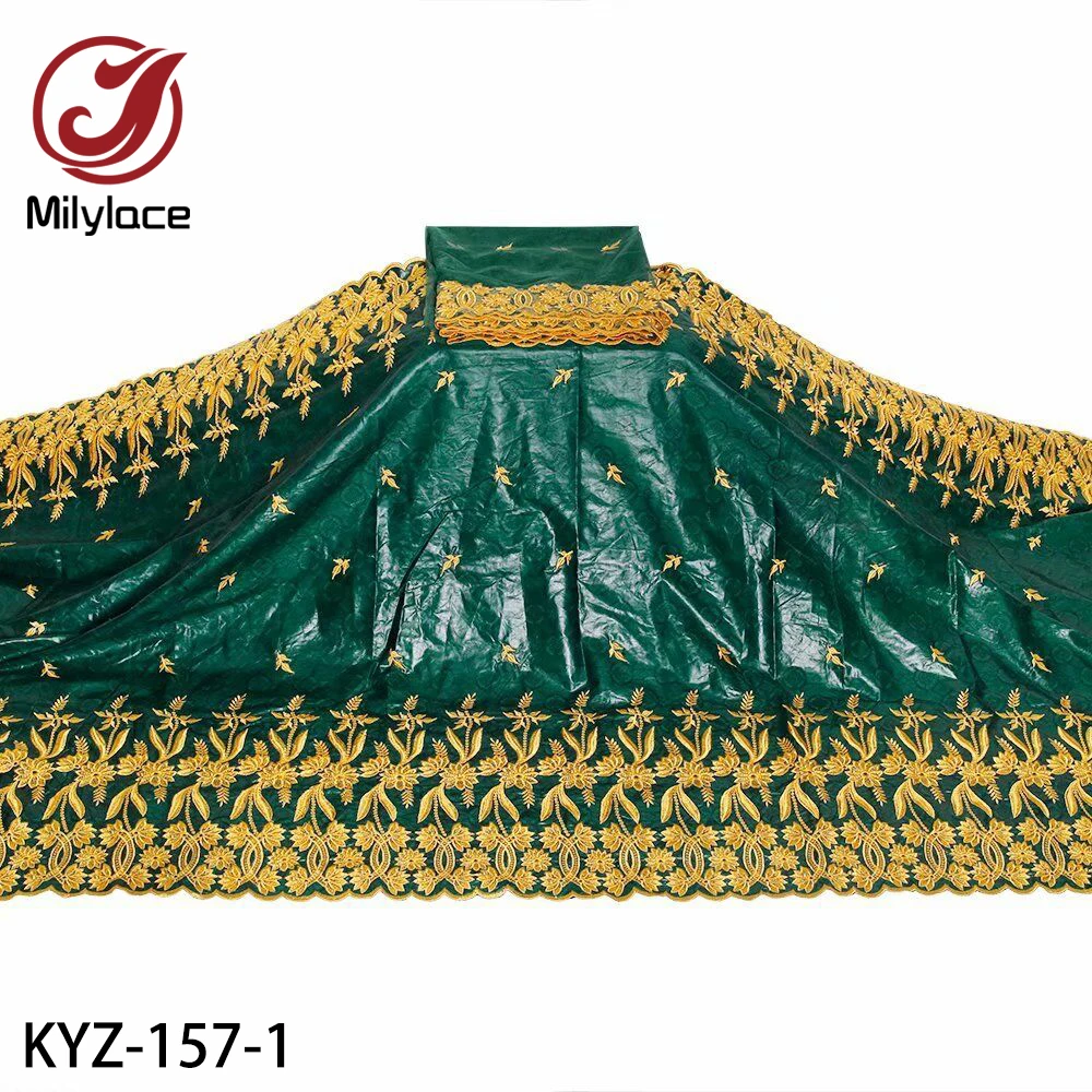 

African Bazin Fabric 2020 Cotton Bazin Broder Fabric with Tulle Lace Embroidery 5+2 Yards for Dress KYZ-157