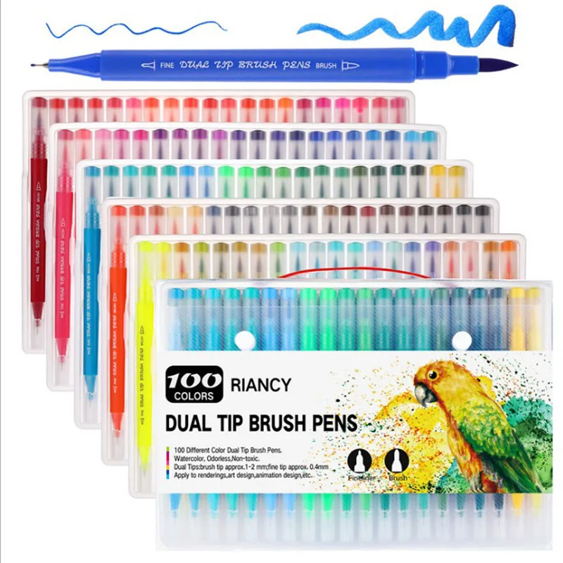 100 шт цветные ручки щетки с двойным наконечником художественный маркер тонкая