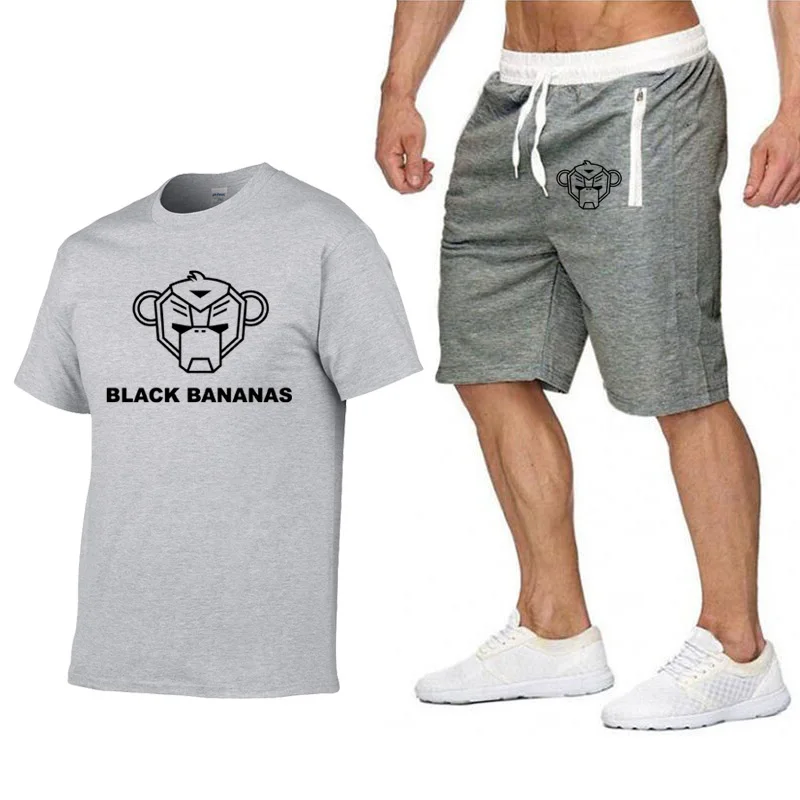 

Summer black banana 2 piece set brand letter printing men's T-shirt+ shorts sportswear casual wear men's T-shirt sportswear 2021