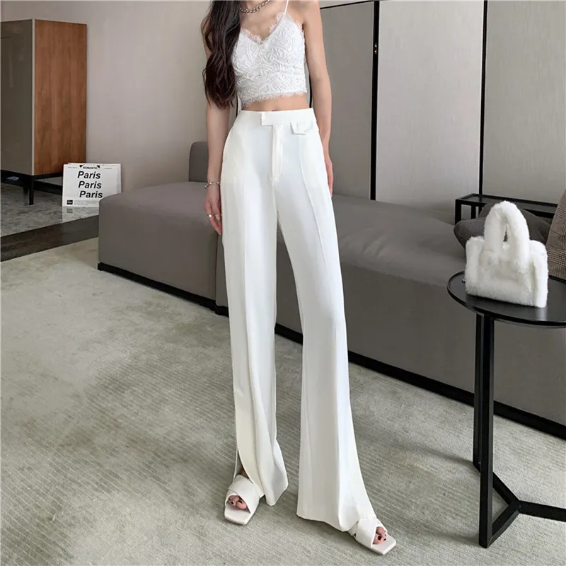 

2021 New Women Casual Pants Loose Style Straight Suit Pants High Waist Chic Office Ladies Pants Trousers Streetwear Female Pants