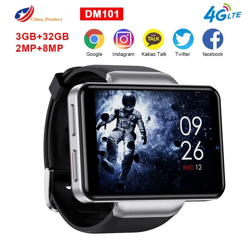 

Wholesale Price DM101 4G Smart Watch Full Touch 3GB+32GB 2080mAh Battery 2.41'' Dual Camera Face Unlock Smartwatch SIM Card Slot