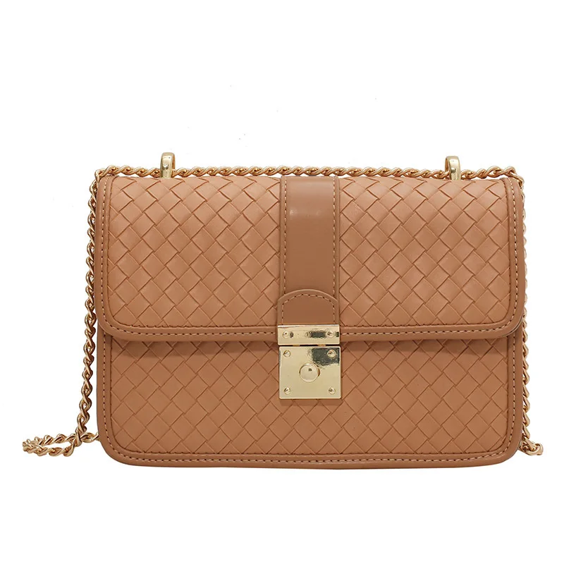 

Chain PU Leather Cmall Square Bag Ins Weaving Crossbody Bags For Women 2021 Fashion Shoulder Bag Female Handbags And Purse