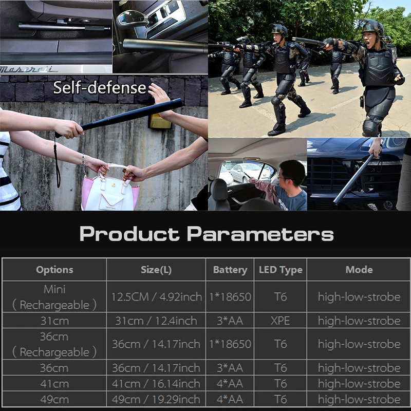 

3000 lumens Baseball Bat LED Flashlight Super Bright Baton aluminium alloy Torch for Emergency and Self Defense