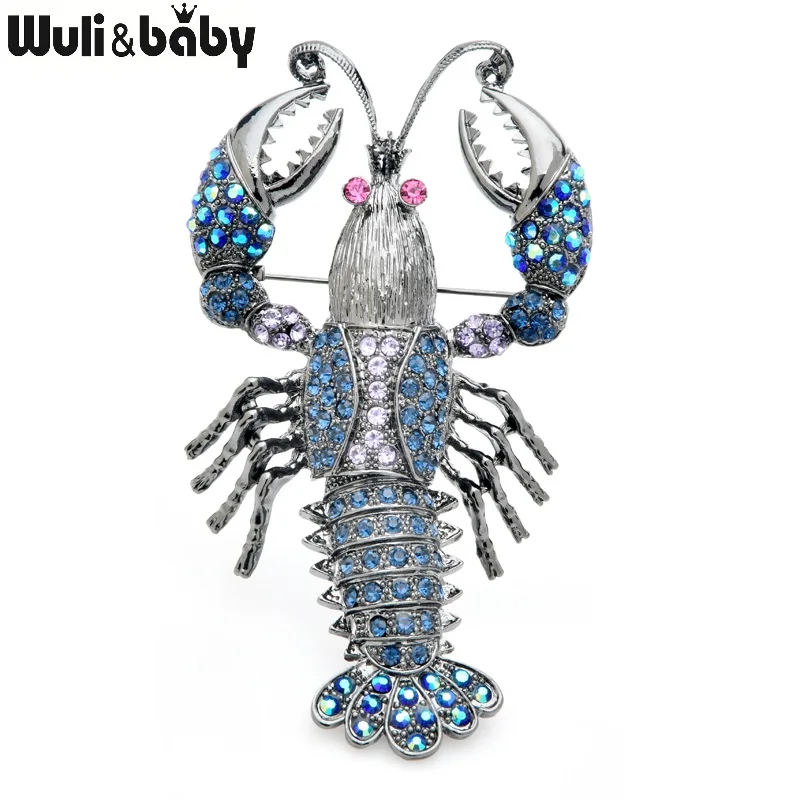 

Wuli&baby Blue Rhinestone Big Lobster Brooches Women Alloy Banquet Party Brooch Pins Gifts