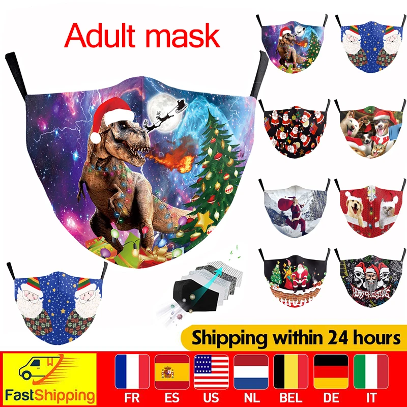 Многоразовая маска для рта с рождественским принтом дышащая