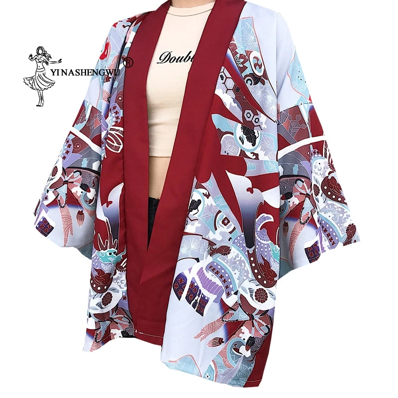 

Kimono Cardigan New Female Loose Shirt Top Asian Casual Kimonos Coat Yukata Women Men Cosplay Costumes Print Japan Cotton Europe