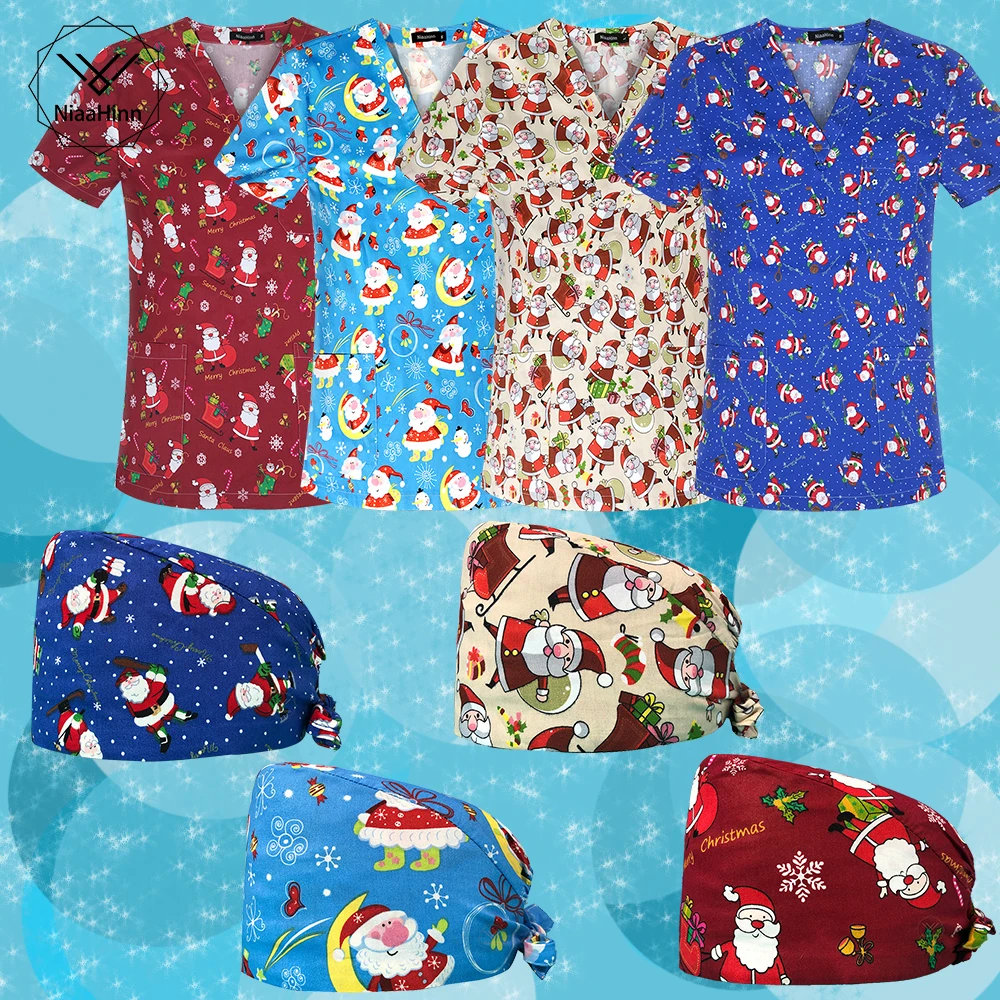 

Christmas series pure cotton short-sleeve outdoor comfortable scrub hat unisex spa laboratory built-in sweat towel wholesale new