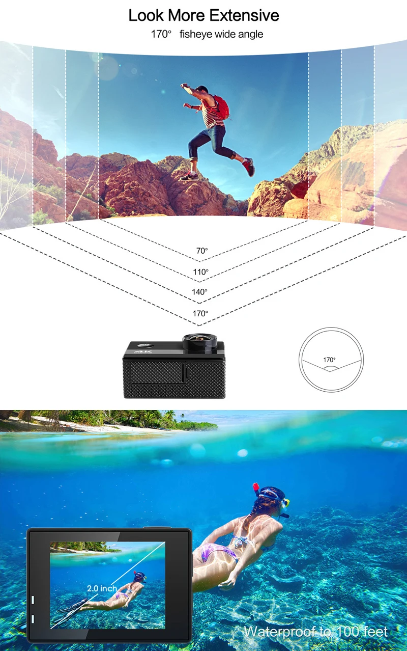 Экшн-камера Ultra HD 4 K/60fps Wifi 16MP 2,0 lcd 170D объектив шлем камера 30m Go Водонепроницаемая профессиональная спортивная камера видеокамера