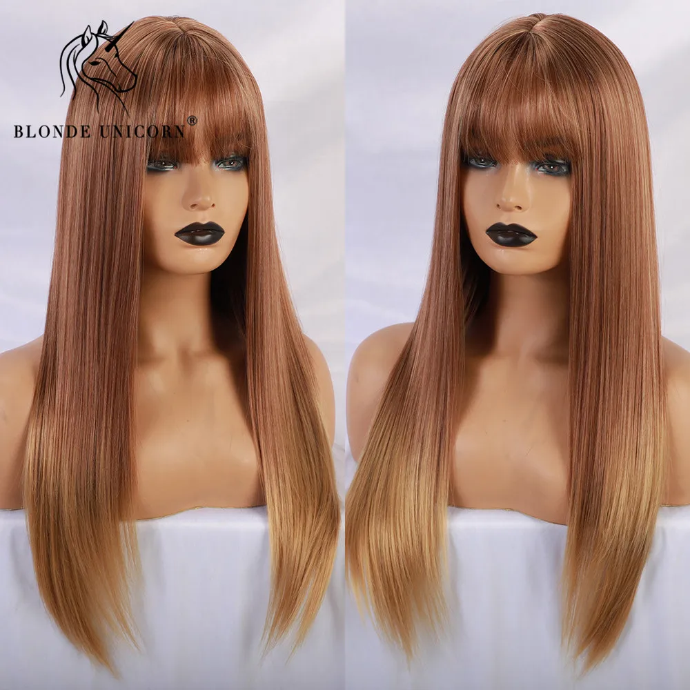 Парик блонд Единорог длинный прямой синтетический с эффектом омбре светлый
