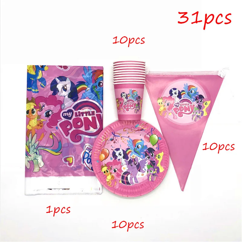 BeiPanQiZhuo-31pcs 61 шт./лот, одноразовые столовые приборы в стиле My Little Pony, кружки, тарелки, салфетки, детские скатерти для украшения дня рождения - Цвет: BeiPanQiZhuo-31pcs