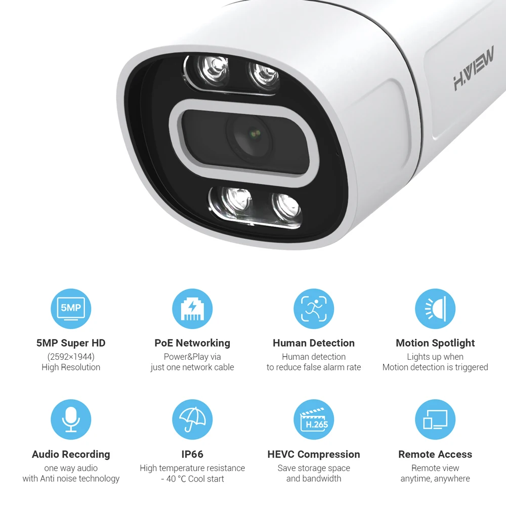 H.View 5Mp Poe Ip Камера Ai Распознавание лиц 4 шт Cctv безопасности s открытый аудио видео