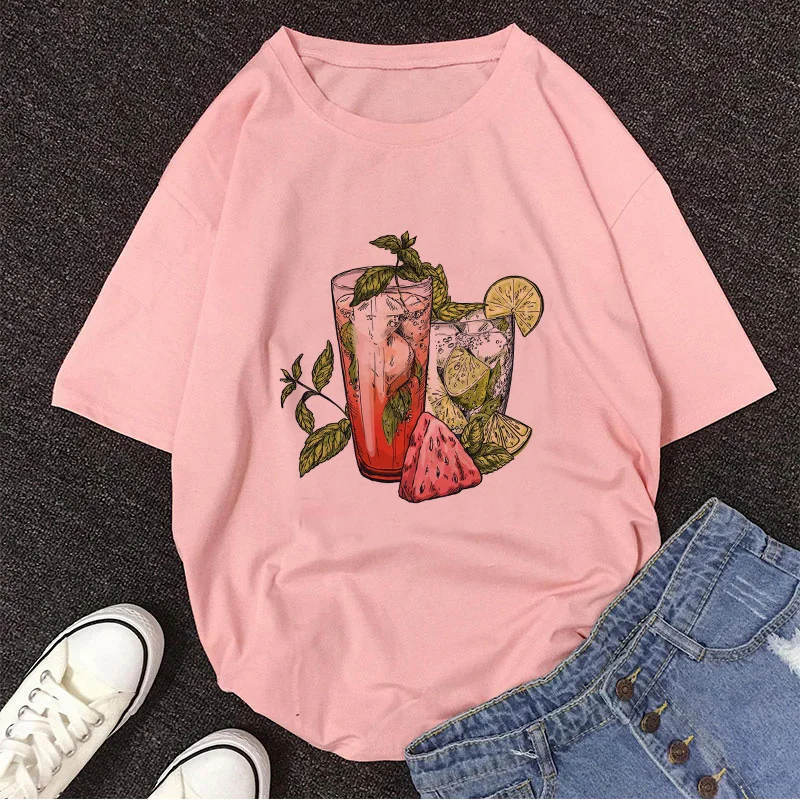 Милая розовая летняя повседневная одежда Tumblr Модные топы с рисунком лимона сока