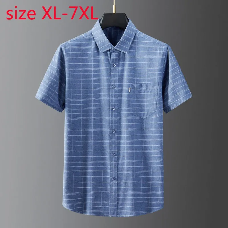 

New Arrival Fashion Suepr Large Summer Men Casual Plaid Printed Short Sleeve Casual Shirts Plus Size XL 2XL 3XL 4XL 5XL 6XL 7XL