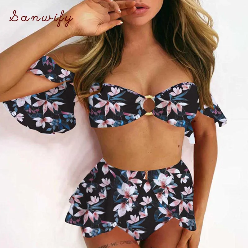 

Misswim Sexy Ruffle Bikini 2020 Off Shoulder Swimwear Women Push Up Bathing Suit Ring Swimsuit High Waist Biquini Set New