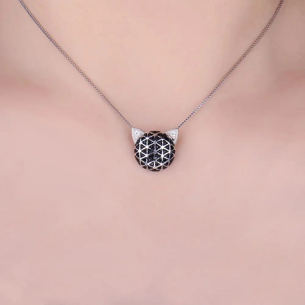 JewelryPalace Genuine Black Spinel Cubic Zirconia Cat Face Pendant Without Chain 925 Sterling Silver Pendants Necklaces Without