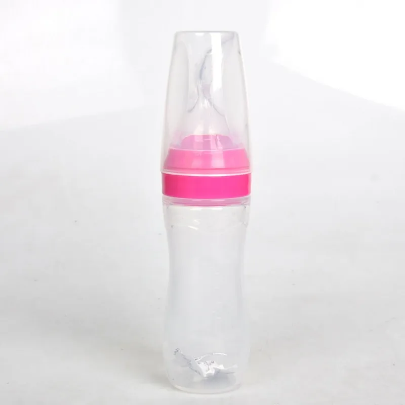 Rose Red 120ML C 1 шт. детская силиконовая бутылочка для кормления безопасная Мягкая ложка 5 однотонных цветов Высококачественная пищевая добавка рисовые бутылки с зерном - Цвет: Rose Red 120ML C