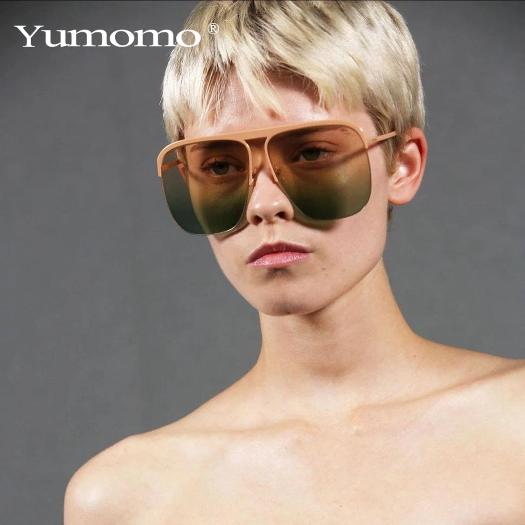 

Sunglasses Women Oversized Sun Glasses Retro Metal Large Frame Eyewear Square Classic Vintage Oculos Semi Rimless Shades UV400