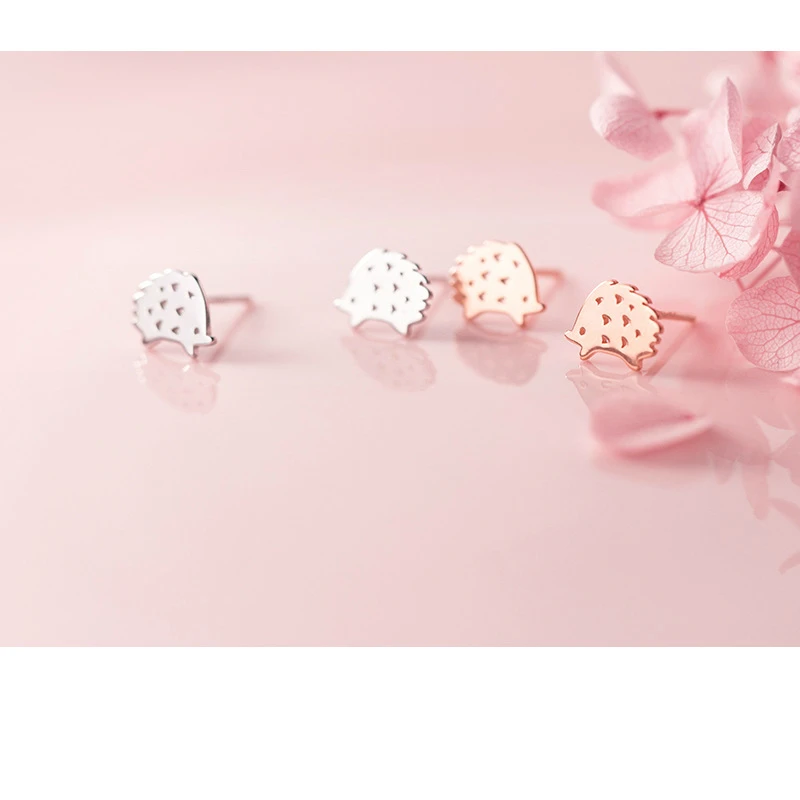 

Really 100% 925 Silver Solid Real Sterling Sweet Cute Hedgehog Stud Earrings Gift For Women Girls Kids Lady Fine Jewelry 2021