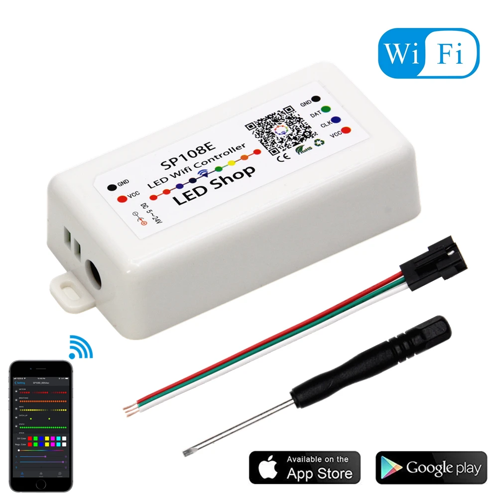 SP108E DC5 24V WI FI пикселей Светодиодная лента Управление СИД WS2811 WS2812B SK6812 APA102 WS2801
