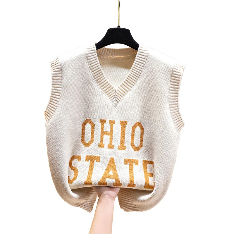 

Knitted Vest Sweater Korean Women Trendy Casual Vintage V Neck Sleeveless Wool Knitting Vest Sweater Top Female Clothes Knitwear