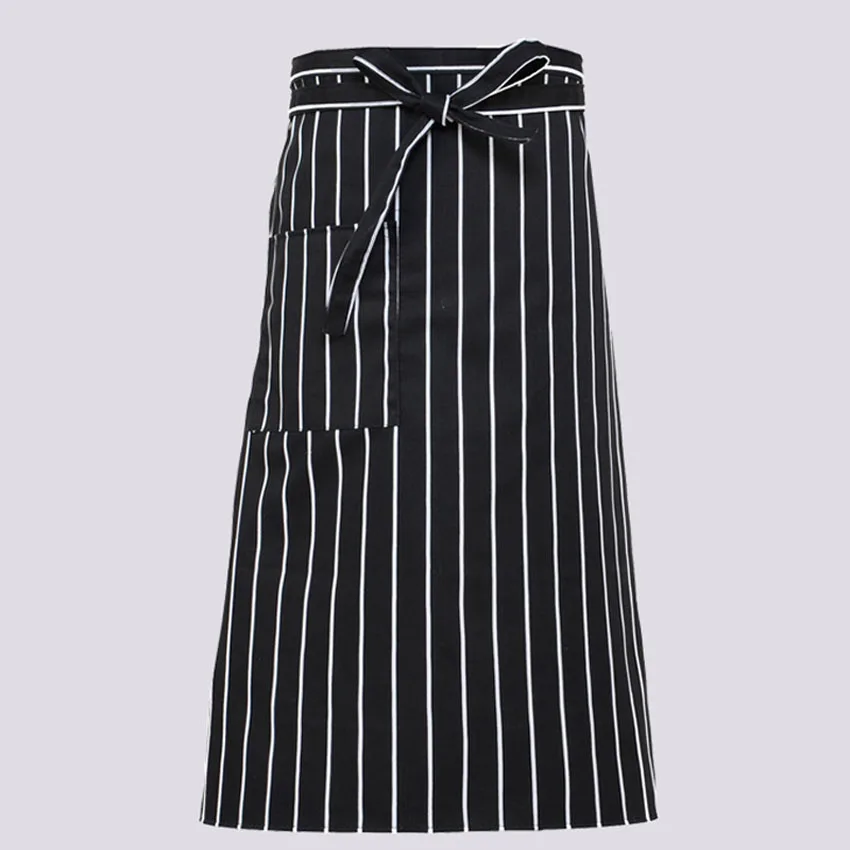 

Waiter Kitchen Wear Men Chef Uniform Polyester Striped Women Waitress Restaurant Cook Costumes Cafe Pocket Chef Aprons