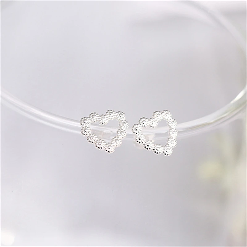 Серебряные Простые серьги-гвоздики в форме сердца с милыми цветами для женщин и