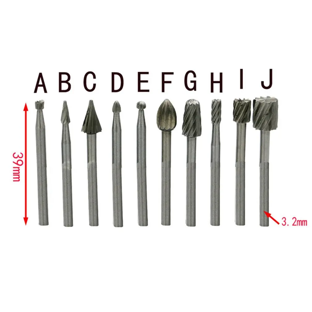 

10Pcs High Speed Steel Rotating Grinding Cut Burrs Woodworking Embossed Engraving Heads Tools Household DIY Kits