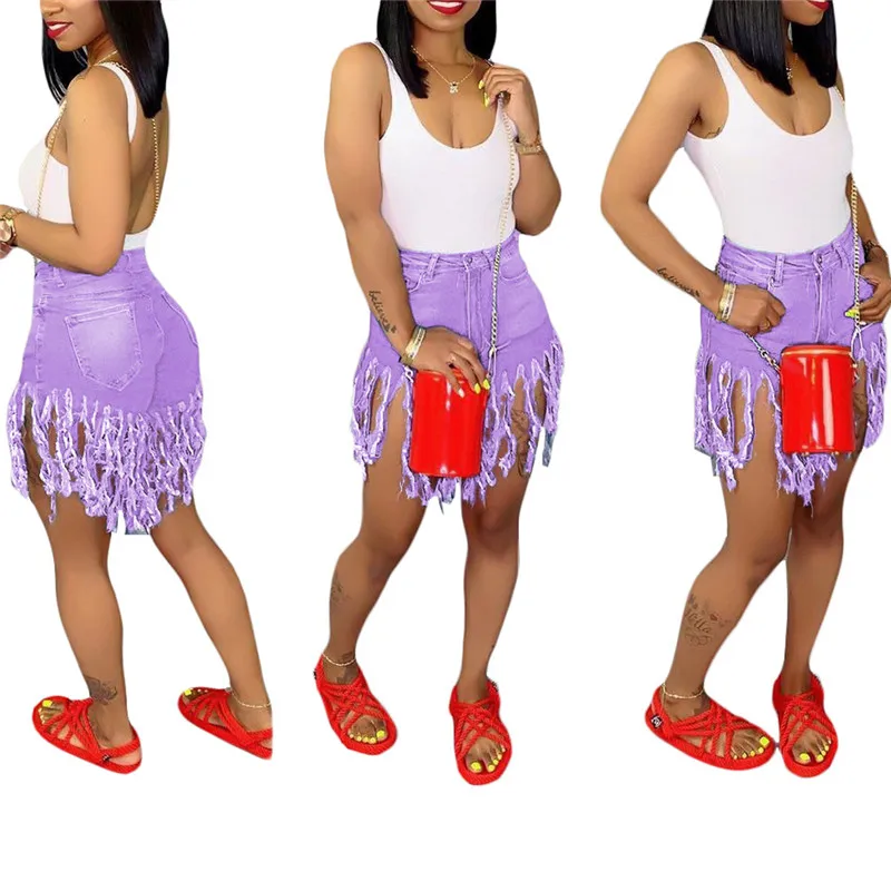 

Women's Tassels Denim Shorts Casual Solid Color/Camouflage High Waist Short Jeans Hot Bottoms Skinny Denim Shorts Streetwear