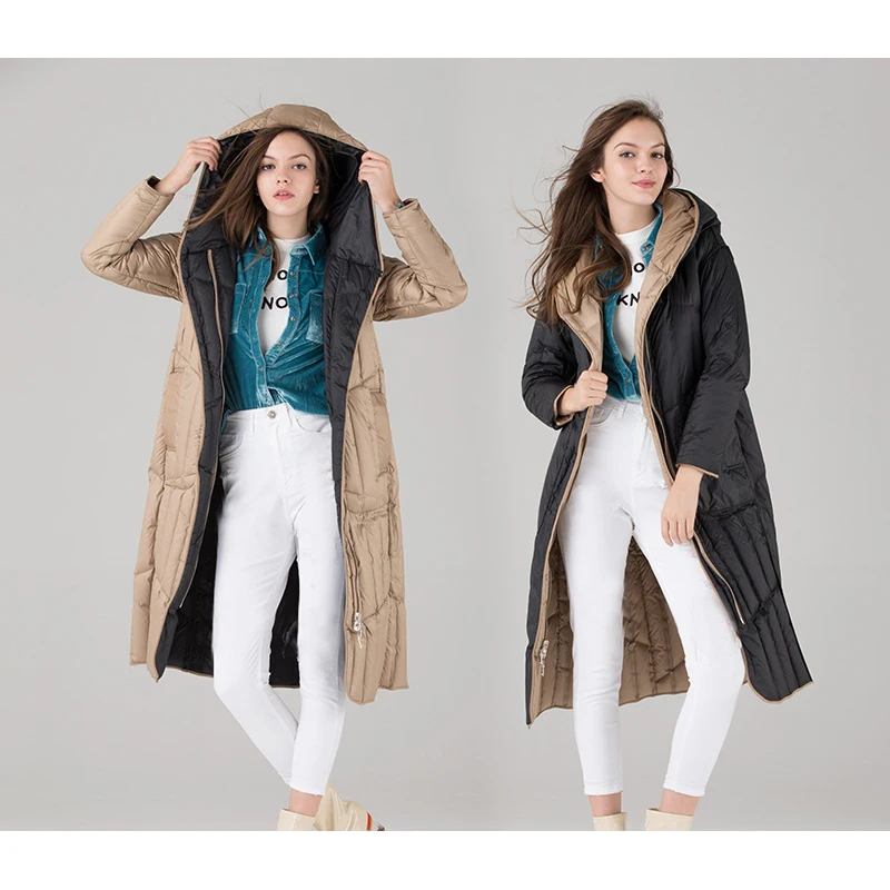 Reversible wear hooded white duck down jackets women ultra thin lightweight coats outerwear 2019 autumn winter | Женская одежда