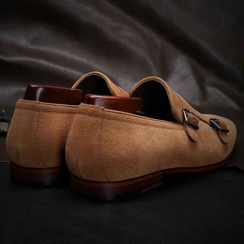 

New Arrival Real Genuine Leather Formal Dress Monk Straps Shoes Round Toe Cow Suede Men's Handmade Wedding Party Oxfords SG228