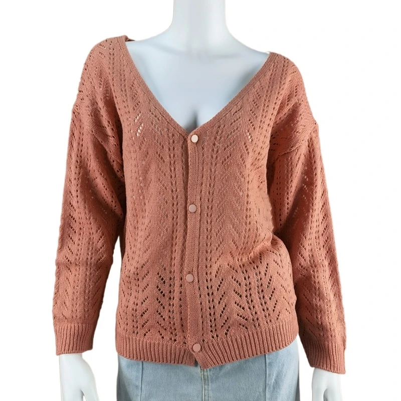 Свитер женский трикотажный однотонный с V-образным вырезом весна-осень